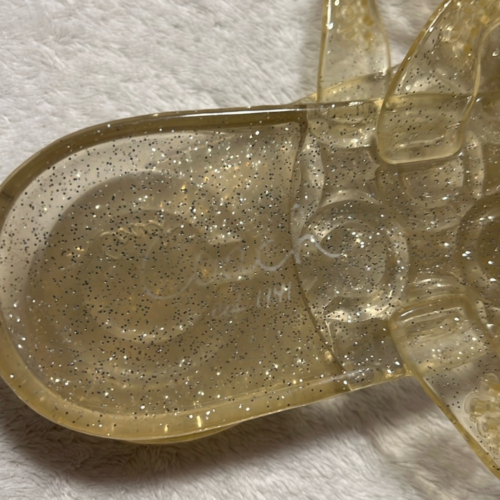 COACH. Gold Glitter Jelly Sandals with Butterfly and Rhinestones. Size 8. NWOT. - Picture 4 of 5